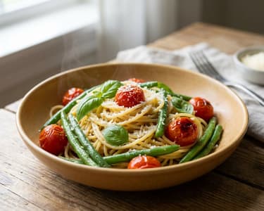Pasta mit Fisolen & Paradeisern | Sommerlich & Frisch