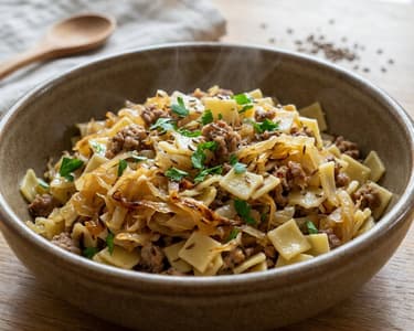 Herzhafte Krautfleckerl mit Faschiertem | Deftig & Gut