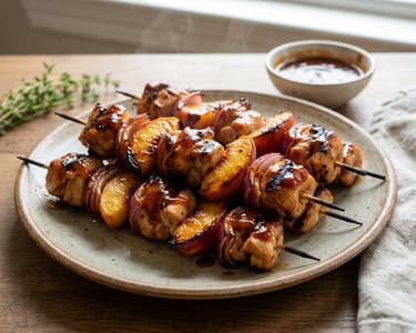 Pfirsich-BBQ Hendlspieße | Fruchtig-rauchiger Grillgenuss
