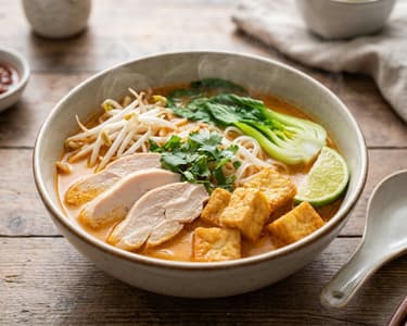 Malaysian Laksa with Tofu and Chicken | Spicy Noodle Soup