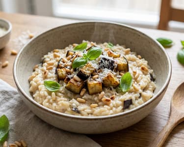 Aubergine Risotto with Pine Nuts | Summery & Creamy