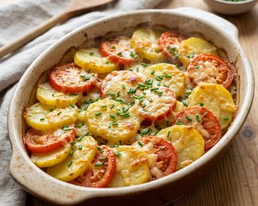 Erdäpfel-Paradeiser-Auflauf | Sommerlich überbacken