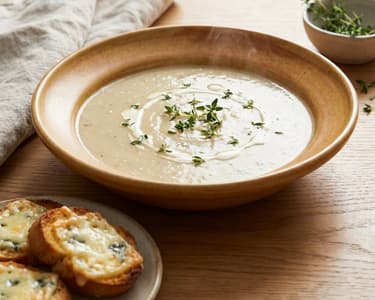 Französische Schalottensuppe | Mit Roquefort-Croûtons