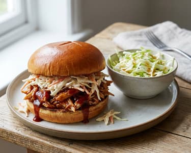BBQ Pulled Chicken Burger | Saftig mit Coleslaw
