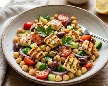 Mediterraner Kichererbsensalat | Mit Halloumi & Kräutern