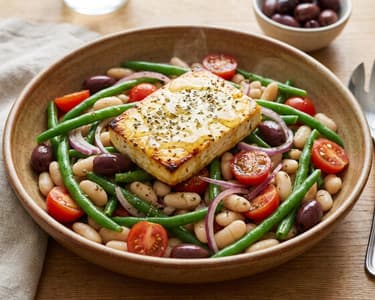 Mediterranean Bean and Green Bean Salad | With Baked Feta
