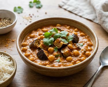Indisches Melanzani-Kichererbsen-Curry | Baingan Chana