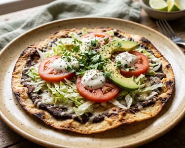 Knusprige Oaxacan Tlayuda mit schwarzen Bohnen
