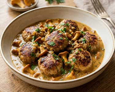 Faschierte Bällchen in Eierschwammerlsauce | Saftig & Cremig