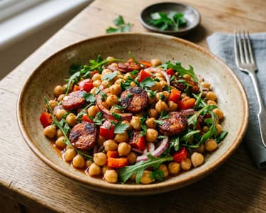 Spanischer Kichererbsensalat | Mit knuspriger Chorizo