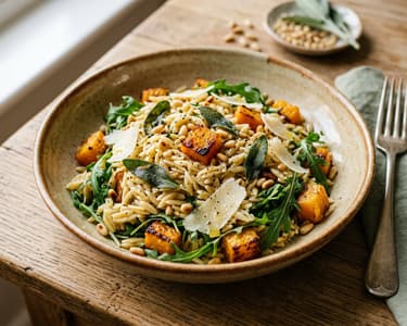 Tuscan Autumn Orzo Salad | With Oven-Roasted Pumpkin & Sage