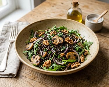 Mediterranean Mountain Lentil Salad | With Sautéed Mushrooms