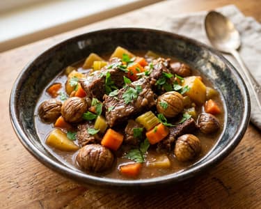 Styrian Beef and Chestnut Stew with Root Vegetables