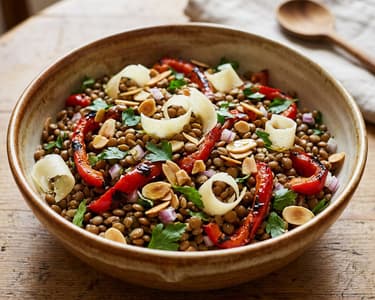 Spanischer Linsensalat | Mit Backrohr-Paprika & Manchego