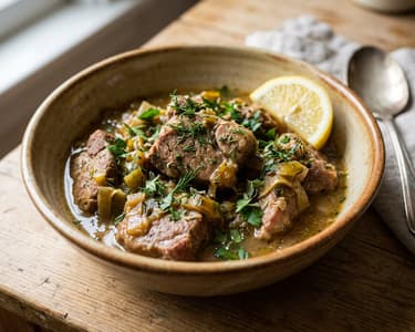 Greek Braised Pork with Leeks | Hirino me Prasa