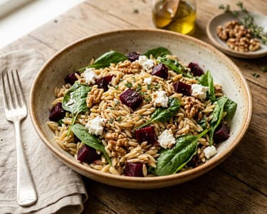 Italian Autumn Orzo Salad | With Oven-Roasted Beetroot & Goat's Cheese