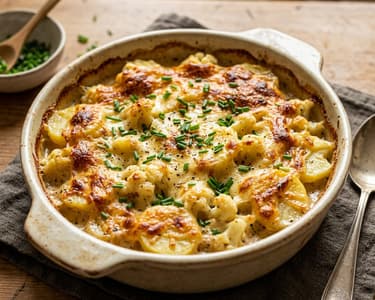 Potato & Cauliflower Bake | Creamy Baked with Mountain Cheese