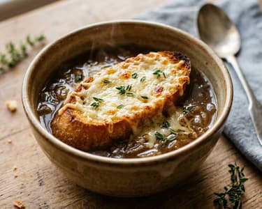 French Beer Onion Soup | Hearty with Cheese Croutons