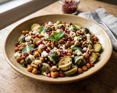 Middle Eastern Brussels Sprout Salad with Feta & Chickpeas