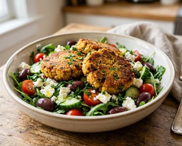 Mediterranean Chickpea Patty Salad | Crispy & Fresh