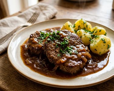 Klassisches Rinds-Naturschnitzel | Zart gedünstet im Natursaft