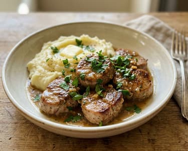 Korfiatiko Sofrito | Griechisches Schweinefilet in Knoblauch-Weißweinsauce