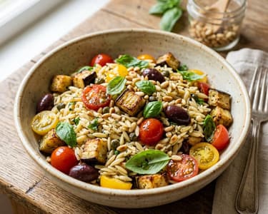 Orzo Salad alla Caponata | With Oven-Roasted Eggplant