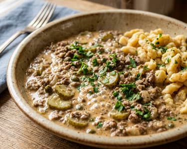 Old Viennese Znojmo Minced Meat with Butter Dumplings | Creamy & Hearty