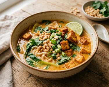 Thai Peanut Curry Soup with Tofu | Creamy & Spicy
