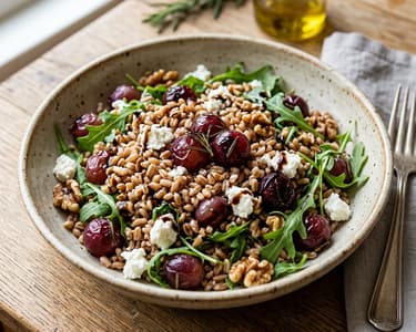 Tuscan Farro Salad | With Oven-Roasted Grapes & Goat Cheese