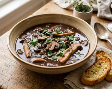 French Burgundy Mushroom Soup | With Red Wine & King Oyster Mushrooms