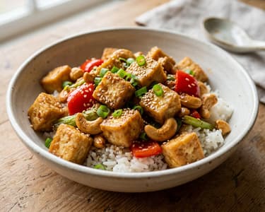Knuspriger Cashew-Tofu aus dem Wok | Nussig in 15 Min.