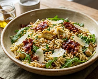 Italian Orzo Salad | With Oven-Roasted Leek & Crispy Prosciutto