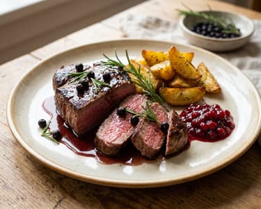Zarte Wildschwein-Steaks mit Wacholderbutter & Preiselbeeren