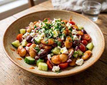 Greek Gigandes Salad | With Oven-Baked Giant Beans