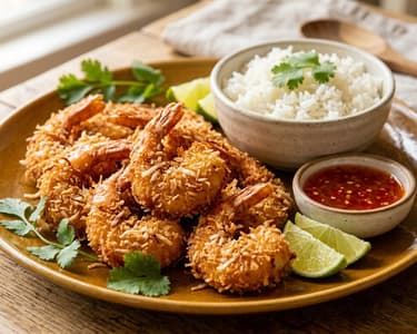 Crispy Coconut Shrimp with Sweet Chili Dip & Jasmine Rice