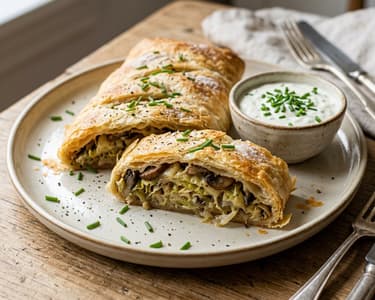 Vegetarian Savoy Cabbage and Mushroom Strudel | Crispy with Herb Dip