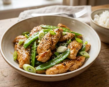 Miso-Honey Wok Chicken with Sugar Snap Peas