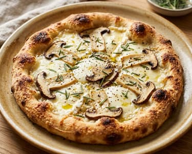 Pizza Bianca mit Kräuterseitlingen & Camembert | Aus dem Backrohr