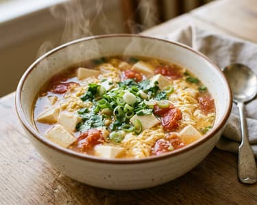 Chinesische Paradeiser-Tofu-Suppe | Wärmend & Samtig