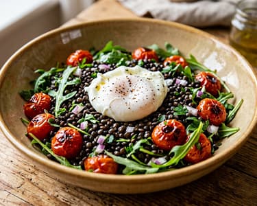 Mediterraner Berglinsensalat | Mit pochiertem Ei