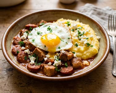 Romanian Tochitură with Creamy Mămăligă & Fried Egg
