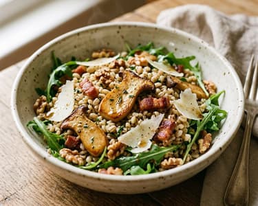 Italienischer Rollgerstensalat | Mit Kräuterseitlingen & Pancetta