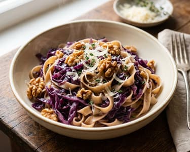 Tagliatelle with Braised Red Cabbage & Walnuts | Italian Autumn Pasta