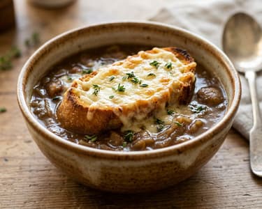 Cevennen-Zwiebelsuppe mit Maroni & Gruyère | Herbstlicher Klassiker