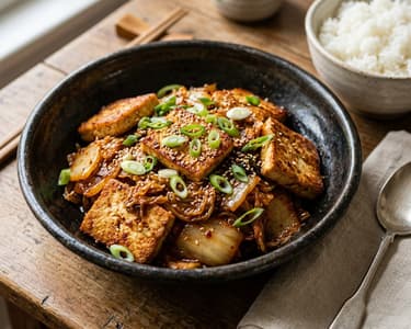 Koreanisches Dubu Kimchi | Würziger Wok-Tofu mit Kimchi
