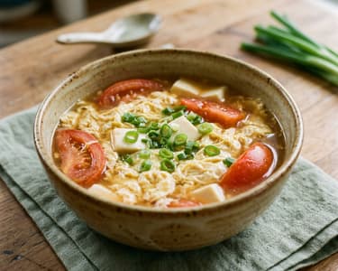 Chinesische Paradeiser-Ei-Suppe | Fein mit Tofu & Ingwer