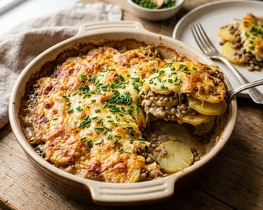 Potato and Lentil Casserole | Hearty with Mountain Cheese