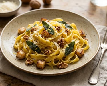 Tagliatelle mit karamellisiertem Knollensellerie | Salbeibutter & Walnüsse