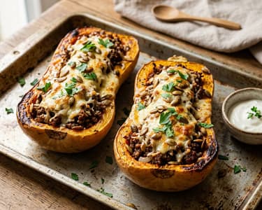 Gefüllter Butternusskürbis | Deftig mit Faschiertem